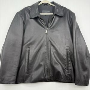 Izod Leather Jacket Mens Size Large Black Lined Inner Pockets Zip-up Vintage